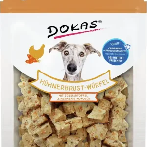 DOKAS Hühnerbrust Würfel mit Süßkartoffel, Leinsamen & Kokosöl 150 g Top-Angebot